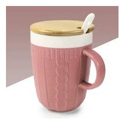 Mug texture pull rose avec couvercle