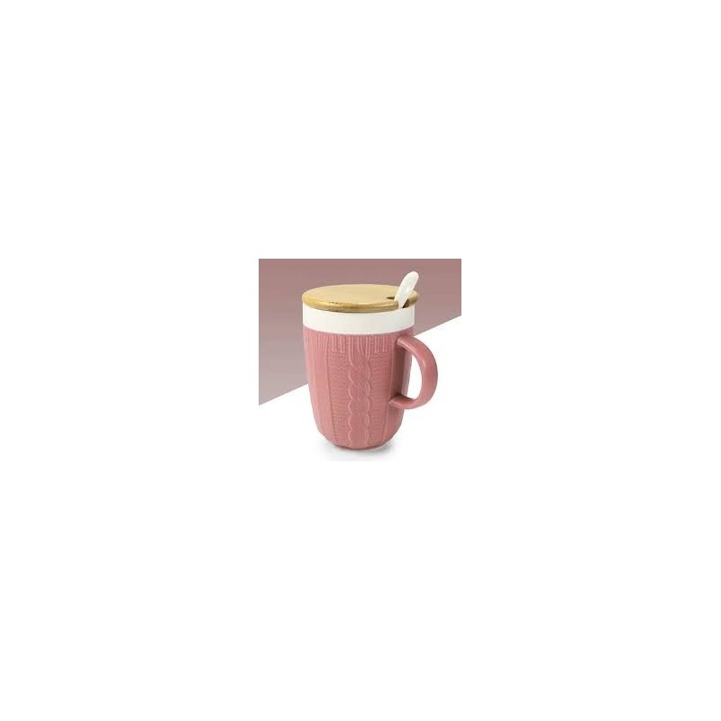 Mug texture pull rose avec couvercle