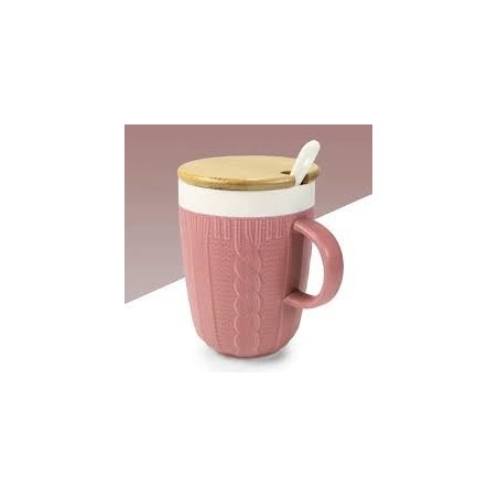 Mug texture pull rose avec couvercle
